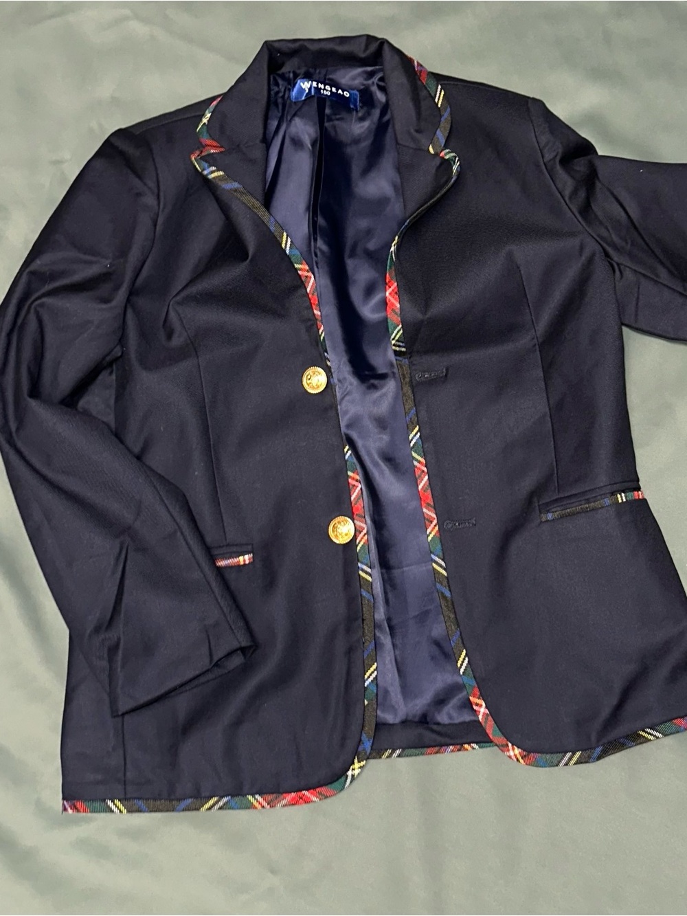 Navy Blazer with Plaid Trim with Skirt